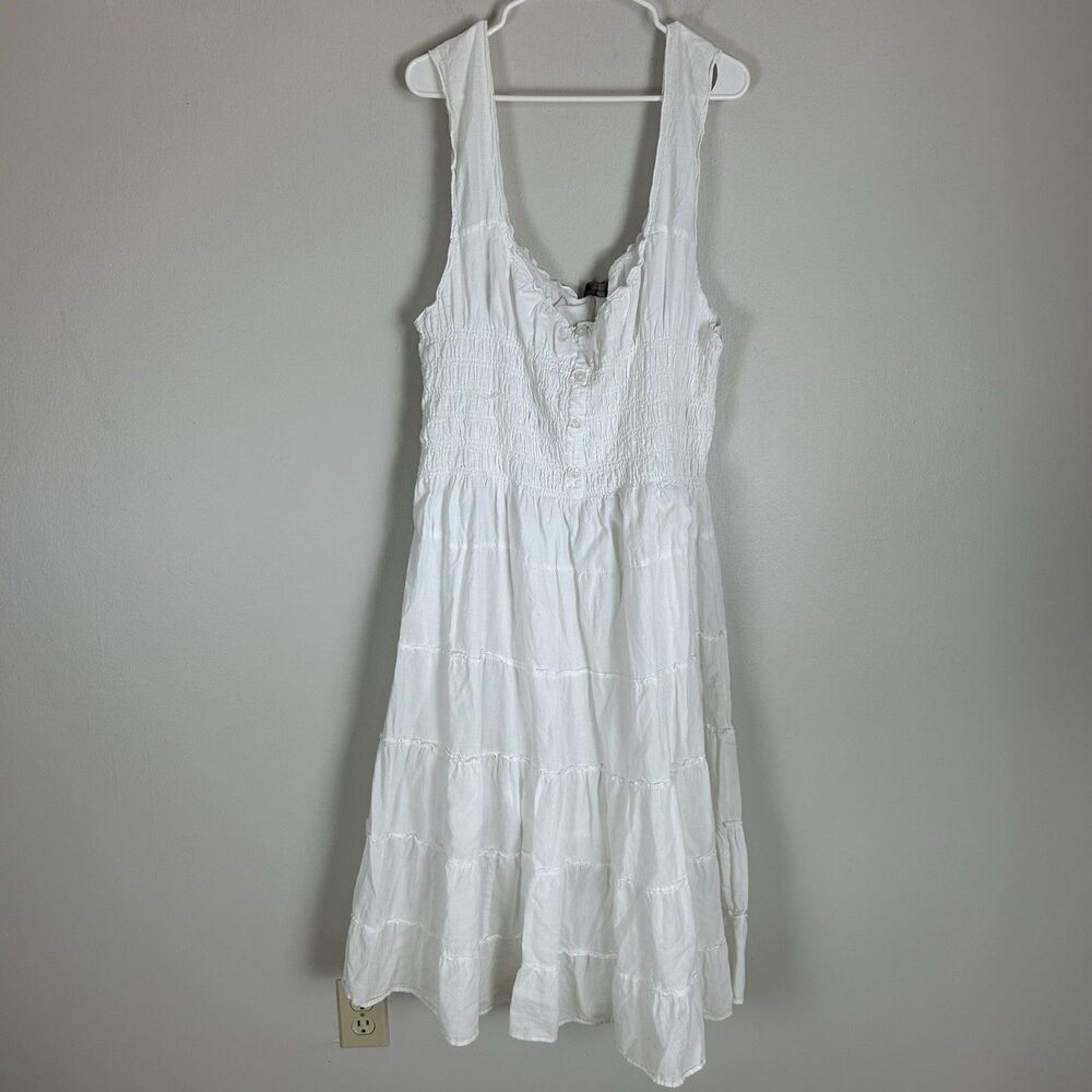 Vintage White Tiered 3X Midi Long Sleeveless Peasant Prairie Cottage Ivory Boho